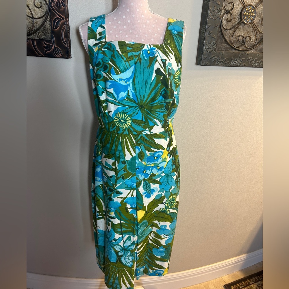 Talbots Blue and Green Floral Midi Dress